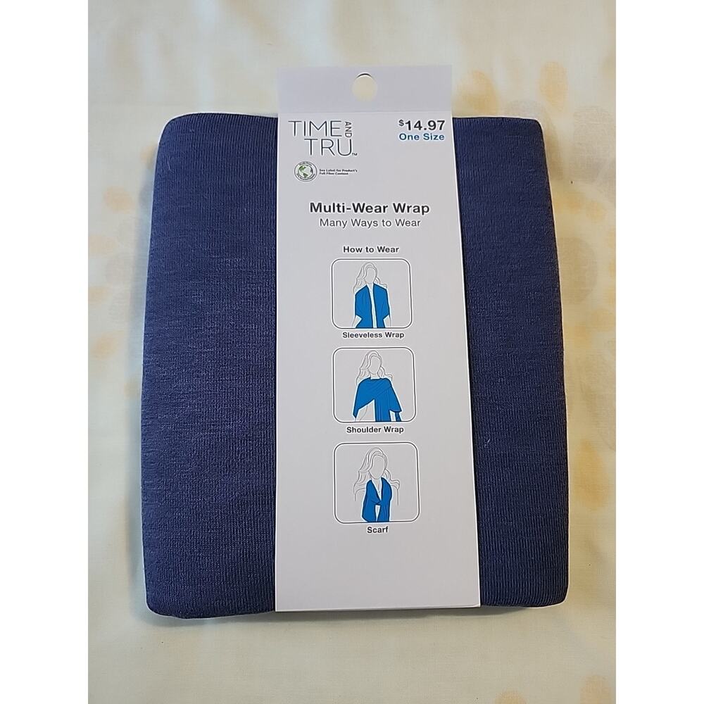 Time & Tru Multi-Wear Wrap Shaw Scarf One Size - Blue